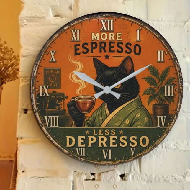 Relógio Grande More Espresso Less Depresso Cat (Criador carregado)
