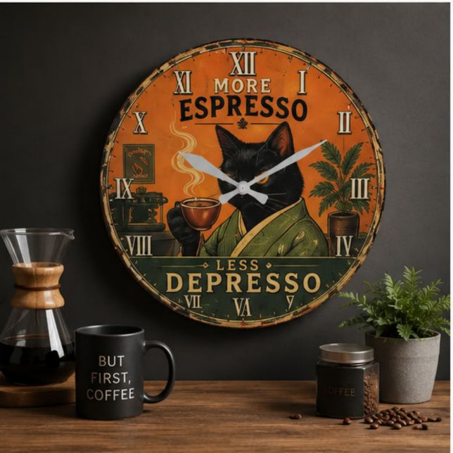 Relógio Grande More Espresso Less Depresso Cat (Criador carregado)