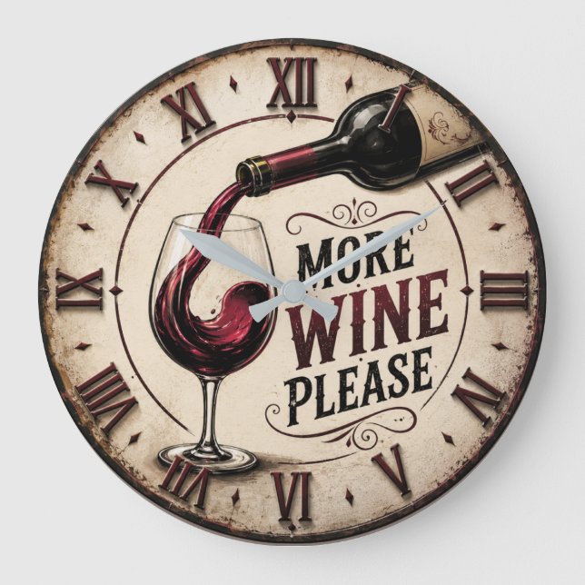Relógio Grande More Wine Please Rustic Vineyard Home Bar (Frente)
