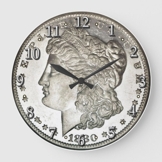 Relógio Grande Morgan Silver Dollar Clock com Números (Frente)