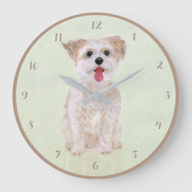 Relógio Grande Morkie Dog Round Acrylic Wall Clock Com Dígitos (Frente)