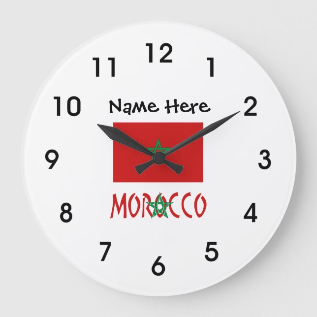 Relógio Grande Morocco and Moroccan Flag with Your Name (Frente)