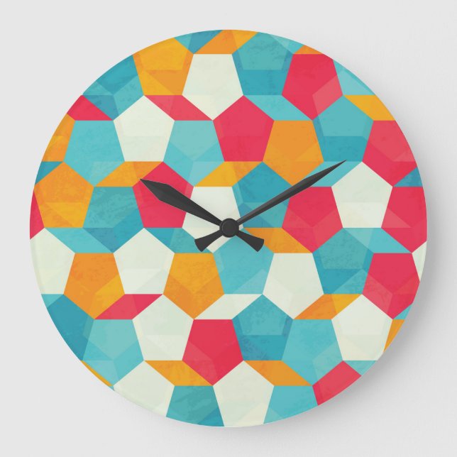 Relógio Grande Mosaico Colorido, Padrão Artístico Invisível. (Frente)