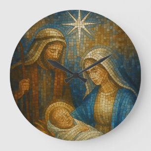 Relógio Grande Mosaico de Vitral da Natividade   Sagrada Família 