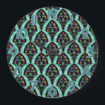 Relógio Grande Mosaico do fã da flor do art deco do vintage<br><div class="desc">Um vintage, art deco inspirou o teste padrão em forma de leque com as flores coloridas no preto com um verde da hortelã, fraca fundo geométrico. Inspirado nos anos 20 rujir/Gatsby. Um design floral clássico, bonito, moderno para qualquer um que gosta dos anos 20/sensação antiga. Os números de pulso de...</div>