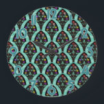 Relógio Grande Mosaico do fã da flor do art deco do vintage<br><div class="desc">Um vintage, art deco inspirou o teste padrão em forma de leque com as flores coloridas no preto com um verde da hortelã, fraca fundo geométrico. Inspirado nos anos 20 rujir/Gatsby. Um design floral clássico, bonito, moderno para qualquer um que gosta dos anos 20/sensação antiga. Os números de pulso de...</div>