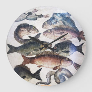 RELÓGIO GRANDE MOSAICOS ROMANOS ANTIGOS, PEIXES, CENA DA VIDA