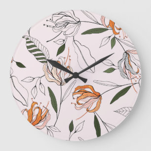 Relógio Grande Motivos botânicos, isolados, sem costura de flores