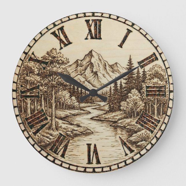 Relógio Grande  Mountain and River - Wall Clock (Frente)