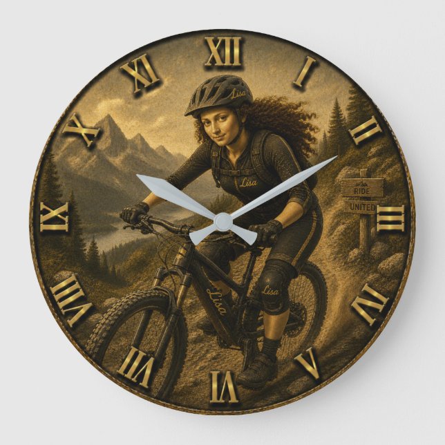 Relógio Grande Mountain Biking Funny Lisa  MTB Cyclist Gift (Frente)