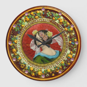 RELÓGIO GRANDE MULHER ROMÂNTICA COM FLORES VINTAGEM ENAMEL