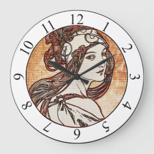 Relógio Grande Mulheres bonito - Alphonse Mucha Clock
