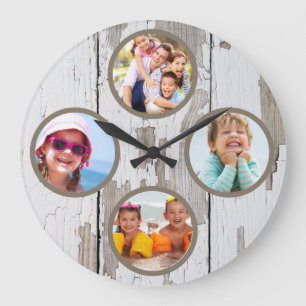 Relógio Grande Multi-Foto da Família Rústica Keepsaokê