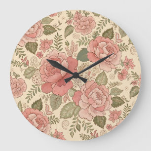 Relógio Grande Musa Floral Empoeirada - Estilo Batik Rosa Empoeir