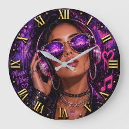 Relógio Grande Music Vibes DJ Headphones Woman Portrait