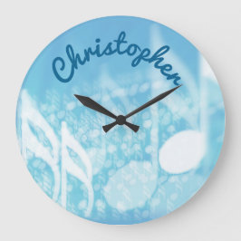 Relógio Grande Música Azul Personalizada