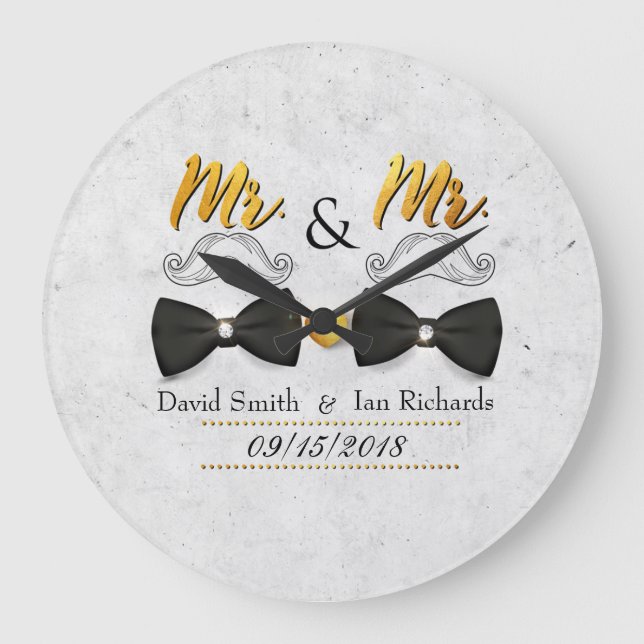 Relógio Grande Mustache e arco para o Sr. e o Sr. (Frente)