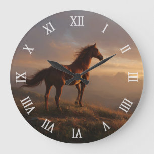 Relógio Grande Mustang Horse Assistindo ao pôr do sol
