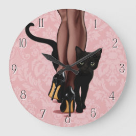 Relógio Grande Na moda mulher e gato preto
