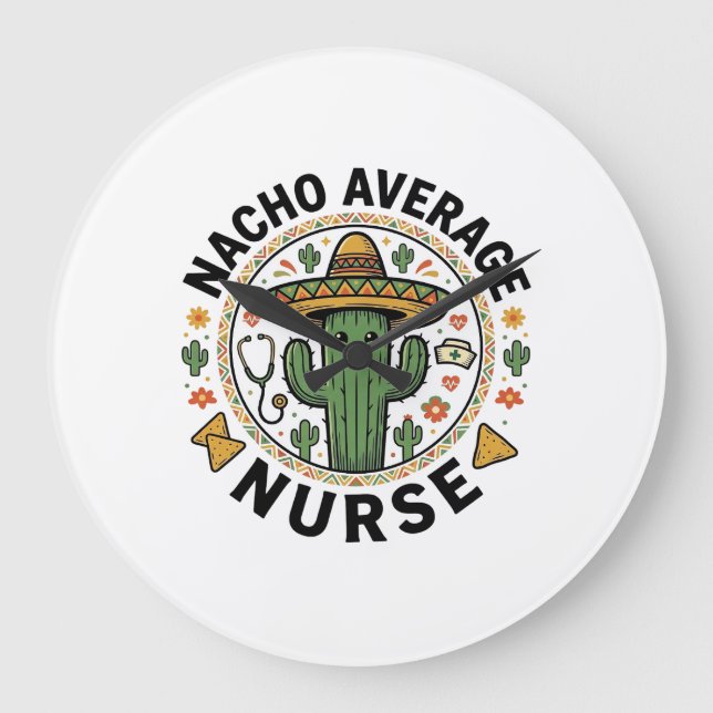 Relógio Grande Nacho Average Nurse Cactus Fiesta Camisa Design_1 (Frente)