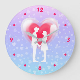 Relógio Grande Namorados Vidro Coração Balão Bublegum Casal