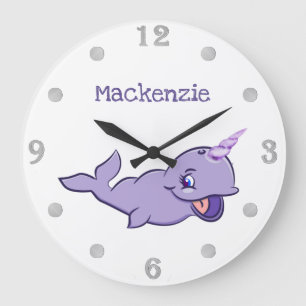 Relógio Grande Narwhal Purple   Alfândega de Unicórnio Mágico 