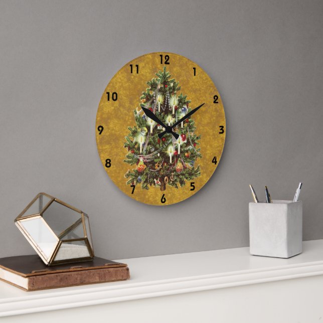 Relógio Grande Natal Antigo, Árvore Vitoriana Decorada (Escritório)