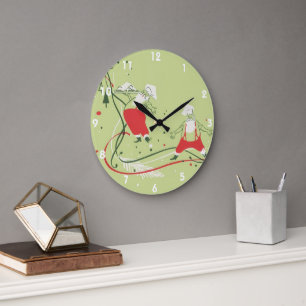 Relógio Grande Natal Antigo, Papai Noel Chef com Jantar