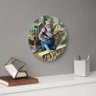 Relógio Grande Natal Antigo, Papai Noel Construindo Brinquedos Vi