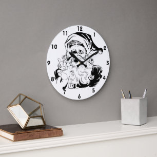 Relógio Grande Natal Antigo, Retro Alegre Papai Noel, Preto