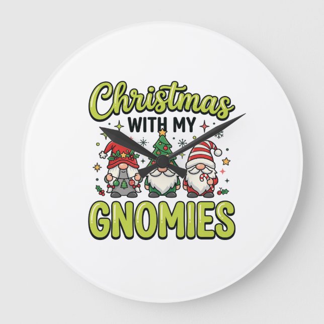 Relógio Grande Natal Com Meu Design de Gnome Gnomies (Frente)