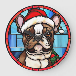 Relógio Grande Natal em Vidro Pintado Bulldog Francês
