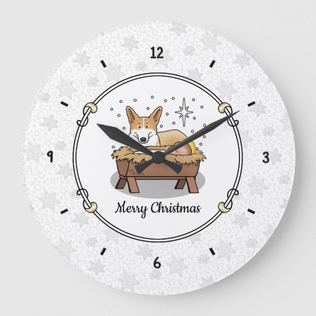 Relógio Grande Natal Natividade Pembroke Welsh Corgi (vermelho1)  (Frente)
