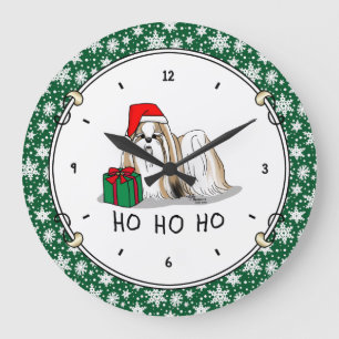 Relógio Grande Natal Santa Hat Shih Tzu (branco-tan)