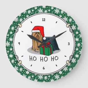 Relógio Grande Natal Santa Hat Yorkshire Terrier Yorkie Cute