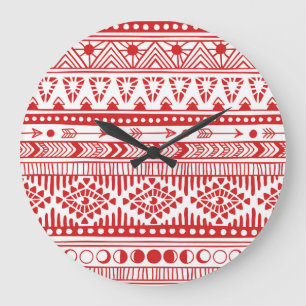 Relógio Grande Nativo Americano: Red Ink Doodle.