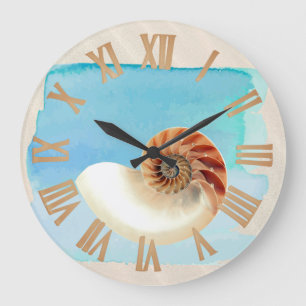 Relógio Grande Nautilus Seashell e Sand
