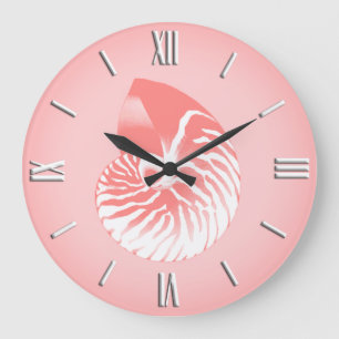 Relógio Grande Nautilus shell - coral pink and white