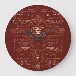 Relógio Grande Navajo Aztec: Padrão Étnico De Doodle.
