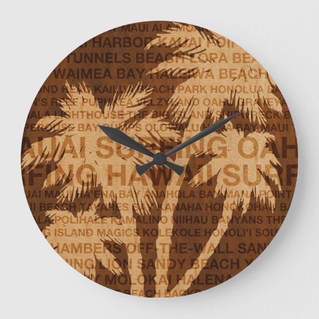 Relógio Grande Navegando no Havaí Palm Trees Faux Wood Clock (Frente)