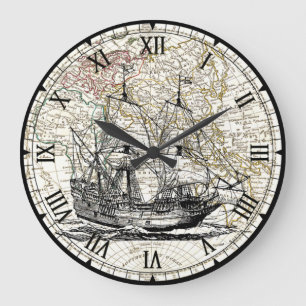 Relógio Grande Navio de navegação Galleon~Mapa do Hemisfério L