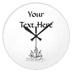 Relógio Grande Navio de pirata. Preto e branco.