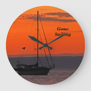 Relógio Grande Navio no Sunset Clock, Orange Sky