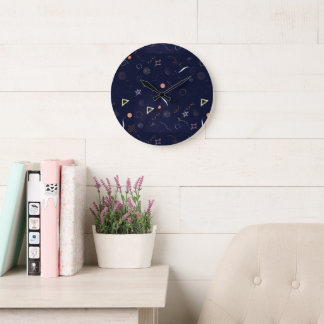 Relógio grande Navy Blue Starry Night Doodle