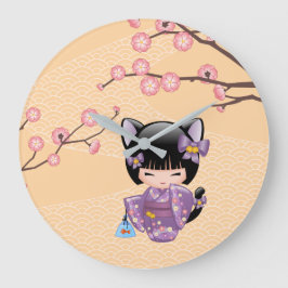 Relógio Grande Neko Kokeshi Doll - Cat Ears Geisha Girl