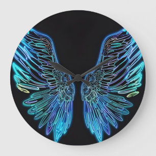 Relógio Grande Neon Black and Blue Angel Wing Wall Clock