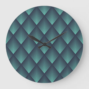 Relógio Grande Neon Blue Op-Art Chevron.