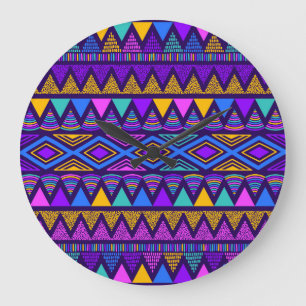 Relógio Grande Neon Blue: Padrão Navajo Tribal
