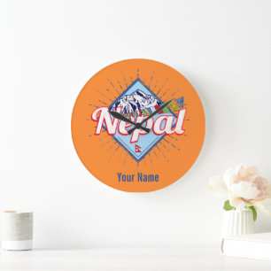 Relógio Grande Nepal com Bandeiras Retro Feriado Vintage