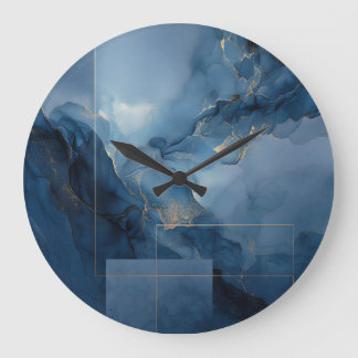 Relógio Grande Nevoeiro Geométrico Abstrato Azul Turquesa Enquadr